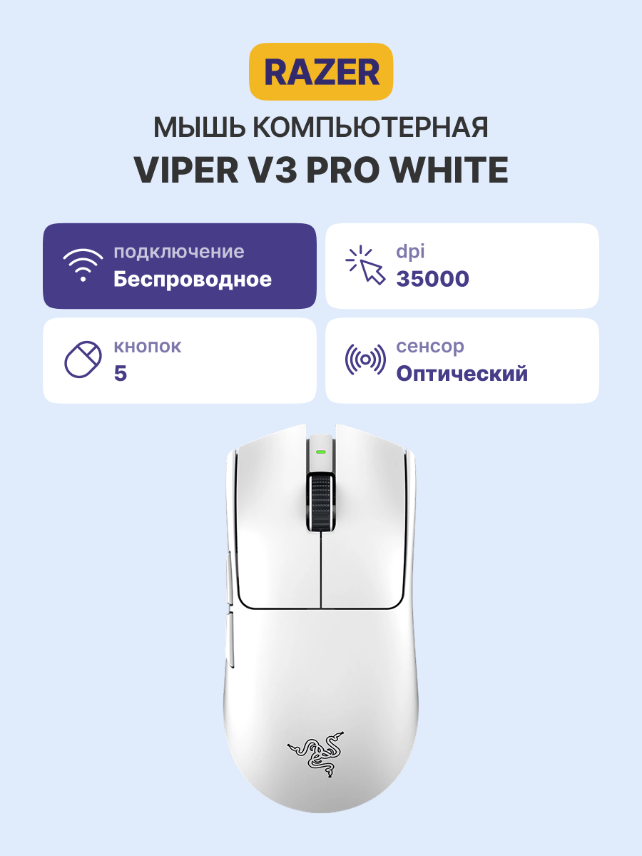 Игровая мышь Razer Viper V3 Pro - White Razer Viper V3 Pro White Gaming Mouse RZ01-05120200-R3G1